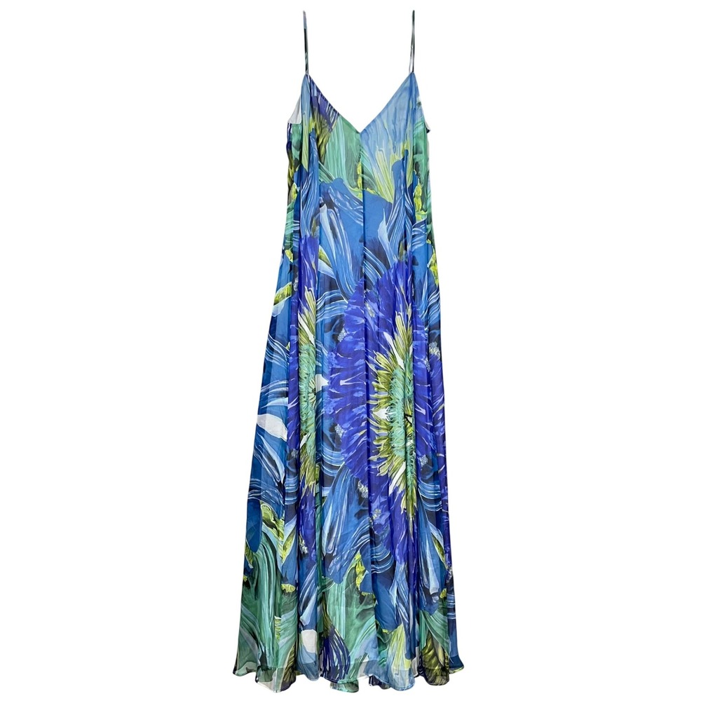 CARLISLE Silk Flowy Watercolor Tropical Maxi Dress‎ Size 10 Y2K